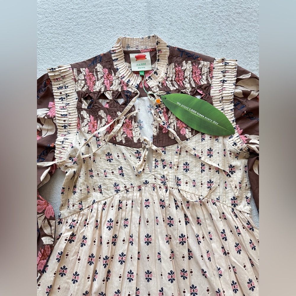 FARM RIO Ainika‎ Maxi Floral Cream Open Yoke Mini Dress XXS - Picture 5 of 16